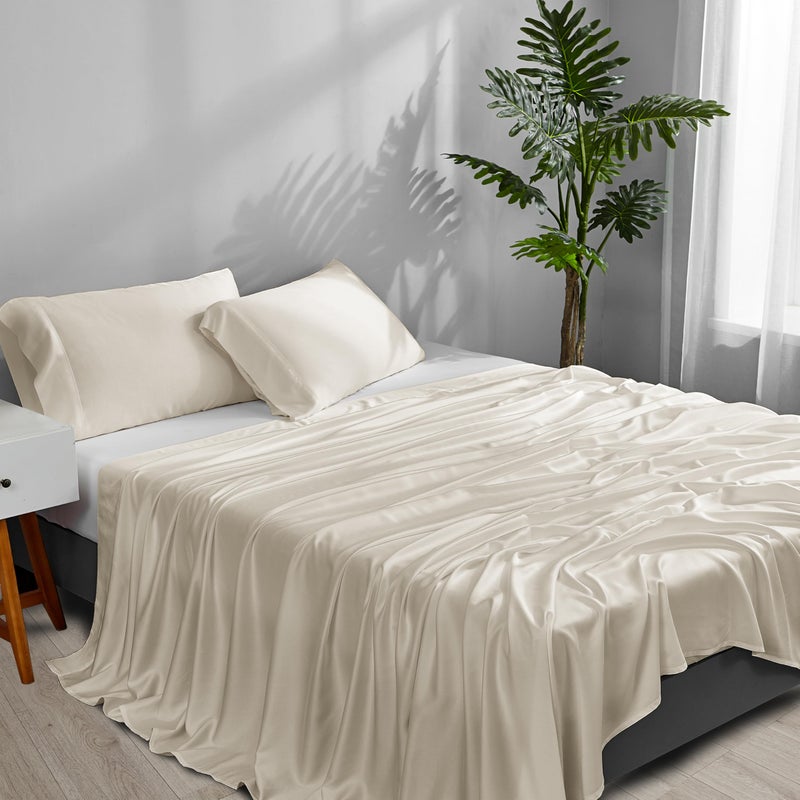 ACCURATEX Cooling Sheets Queen Size - 100% Viscose Made from Bamboo, Luxury Cool Silky Sheet Set for Queen Size Bed, Super Soft Breathable Bedding Sheets up to 16 inches Deep Pockect, Beige - Image 2